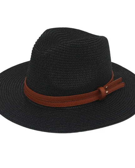 Breathable Straw Panama Sun Hat Black Hats