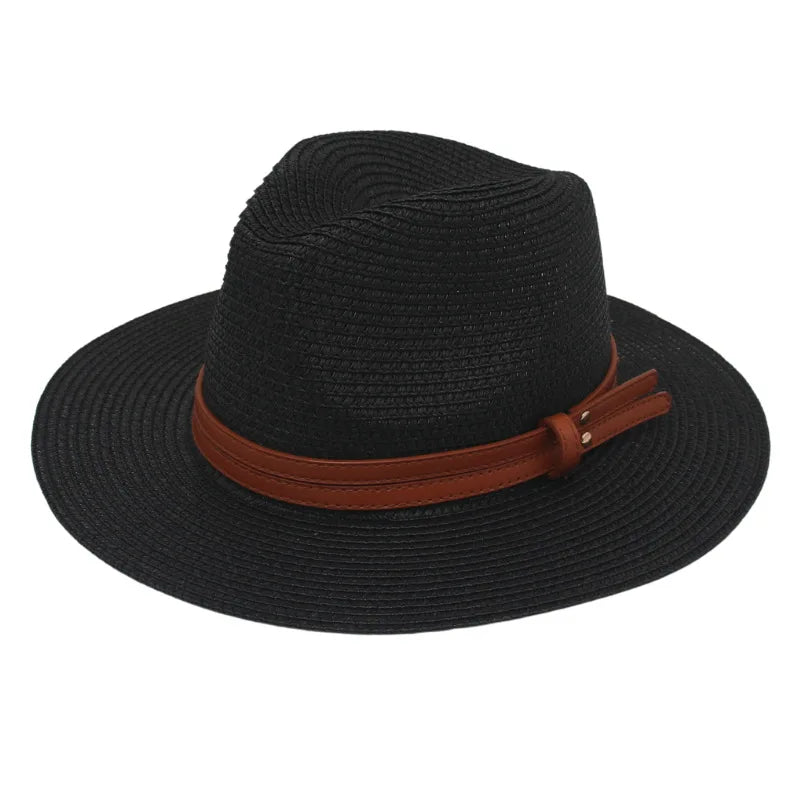 Breathable Straw Panama Sun Hat Black Hats
