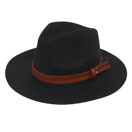 Breathable Straw Panama Sun Hat Black Hats