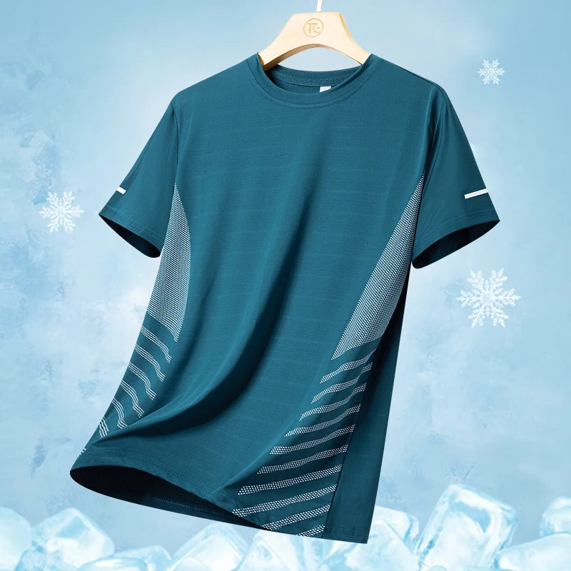 Men’s Summer Ice Silk Running T‑Shirt Green Men T-Shirts