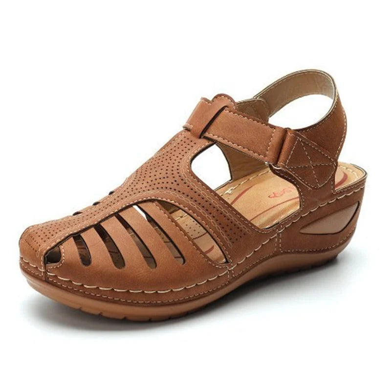 Woman Summer Vintage Orthopedic PU Leather Sandals Dark brown Shoes & Sandals