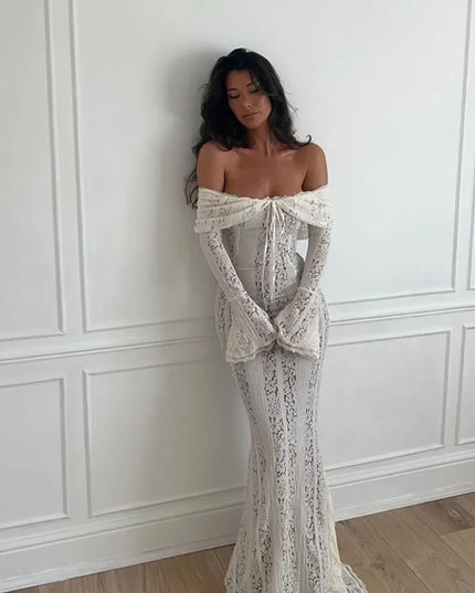 Women's Hollow-Out Lace Backless Maxi Dress Dresses