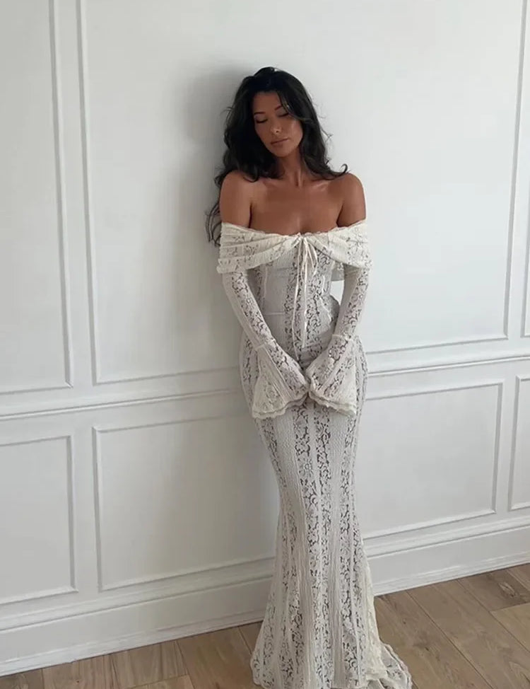 Women's Hollow-Out Lace Backless Maxi Dress Dresses