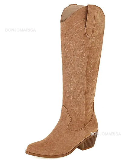 Chunky Heel Cowboy Cowgirl Boots Brown Boots