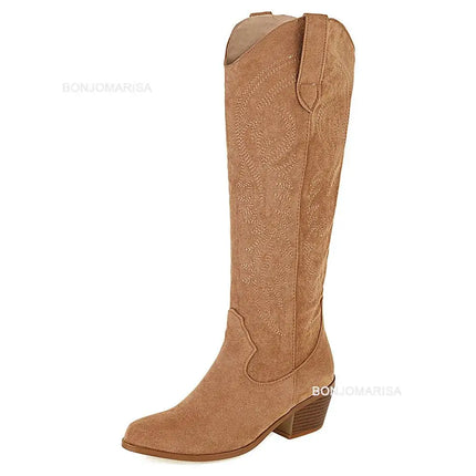 Chunky Heel Cowboy Cowgirl Boots Brown Boots