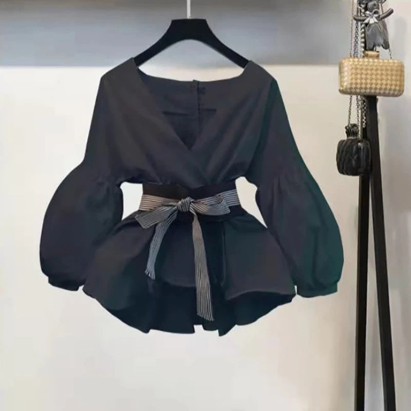 Bow-Tie Denim Two-Piece Set Only-Black-shirt Outfit Sets