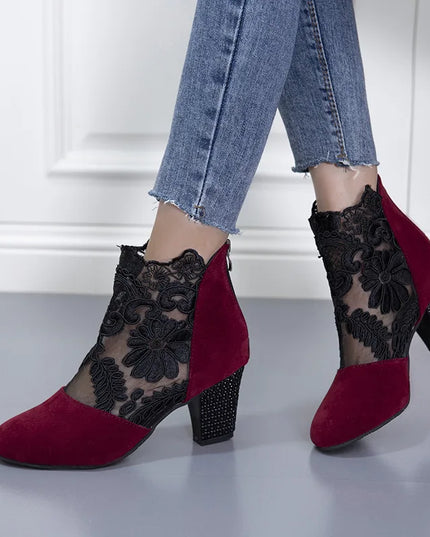 Heloise™ | Elegant Lacy High Heels Mesh Boots Red Shoes & Sandals