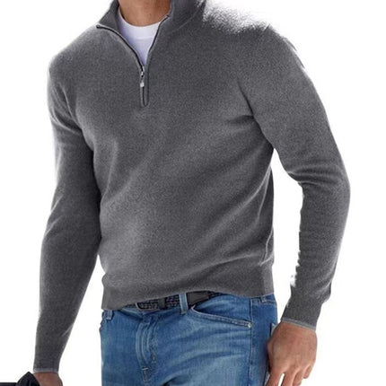 Men's Long Sleeve Pullover Half Zipper Sweaters Gray Sweater