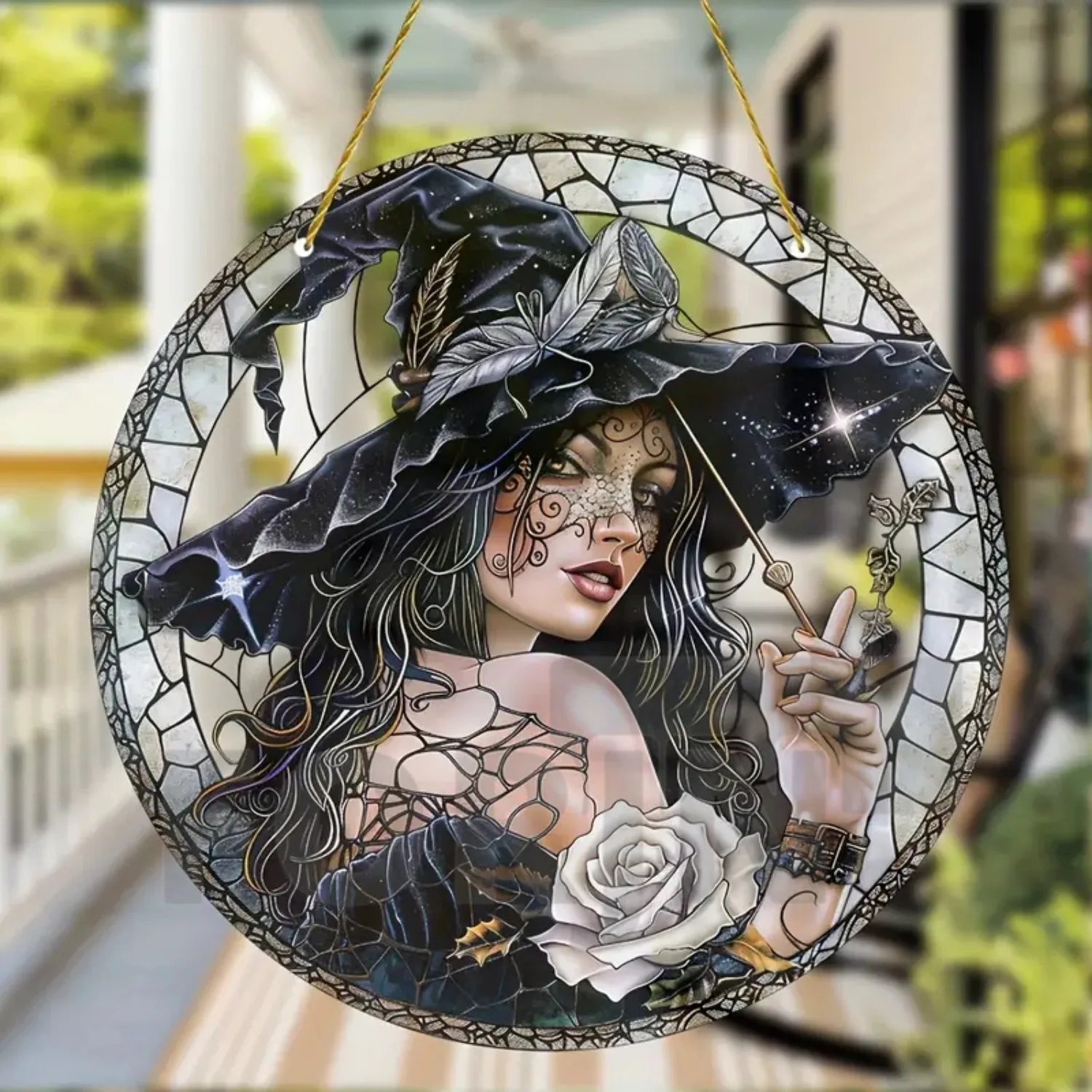 Moonlit Witch & Broom Acrylic Suncatcher 7 Halloween Decorations