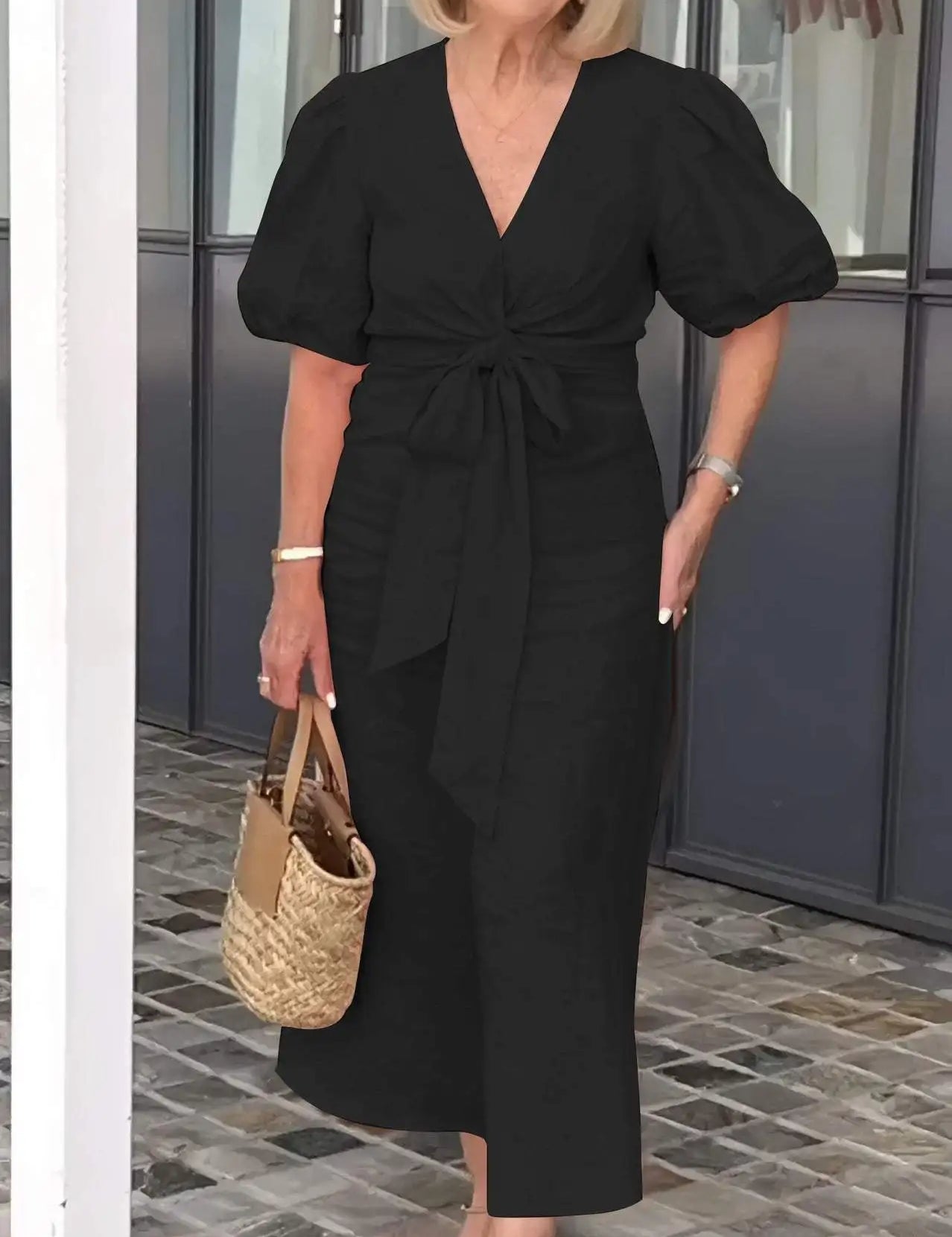 Esther | V-Neck Cotton Dress With Laces - OKOHOKO™ FASHION