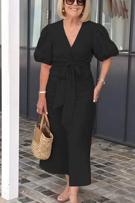 Esther | V-Neck Cotton Dress With Laces Black Dresses
