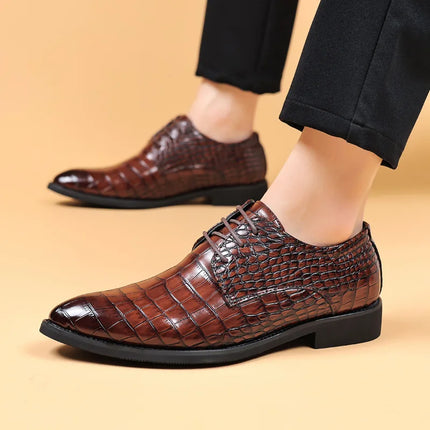 Lauren™ - Stylish Crocodile Pattern Leather Shoes Brown Shoes