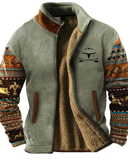 "Outwest" Sherpa Jacket – Ultra Warm Cozy Fleece Outerwear Grey - Patterned Jacket