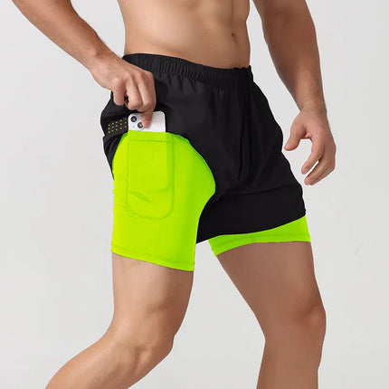 Men's 2-in-1 Quick-Dry Running Shorts with Phone Pocket Fluorescent Green Shorts