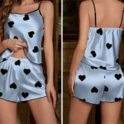 Women's Ice-Silk Heart-Print Pajama Set Women's Tops
