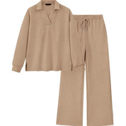 Mireya™ | Women's Lapel V Neck Textured Lounge Sets Two piece set