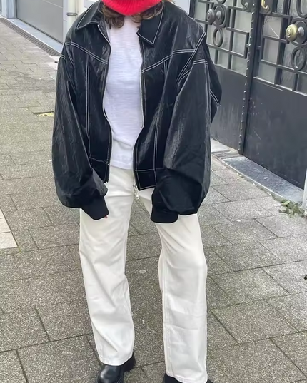 Women's Oversize leather jacket Black Jacket