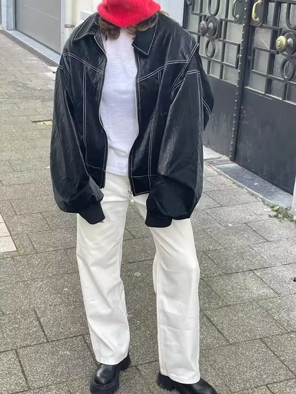 Women's Oversize leather jacket Black Jacket