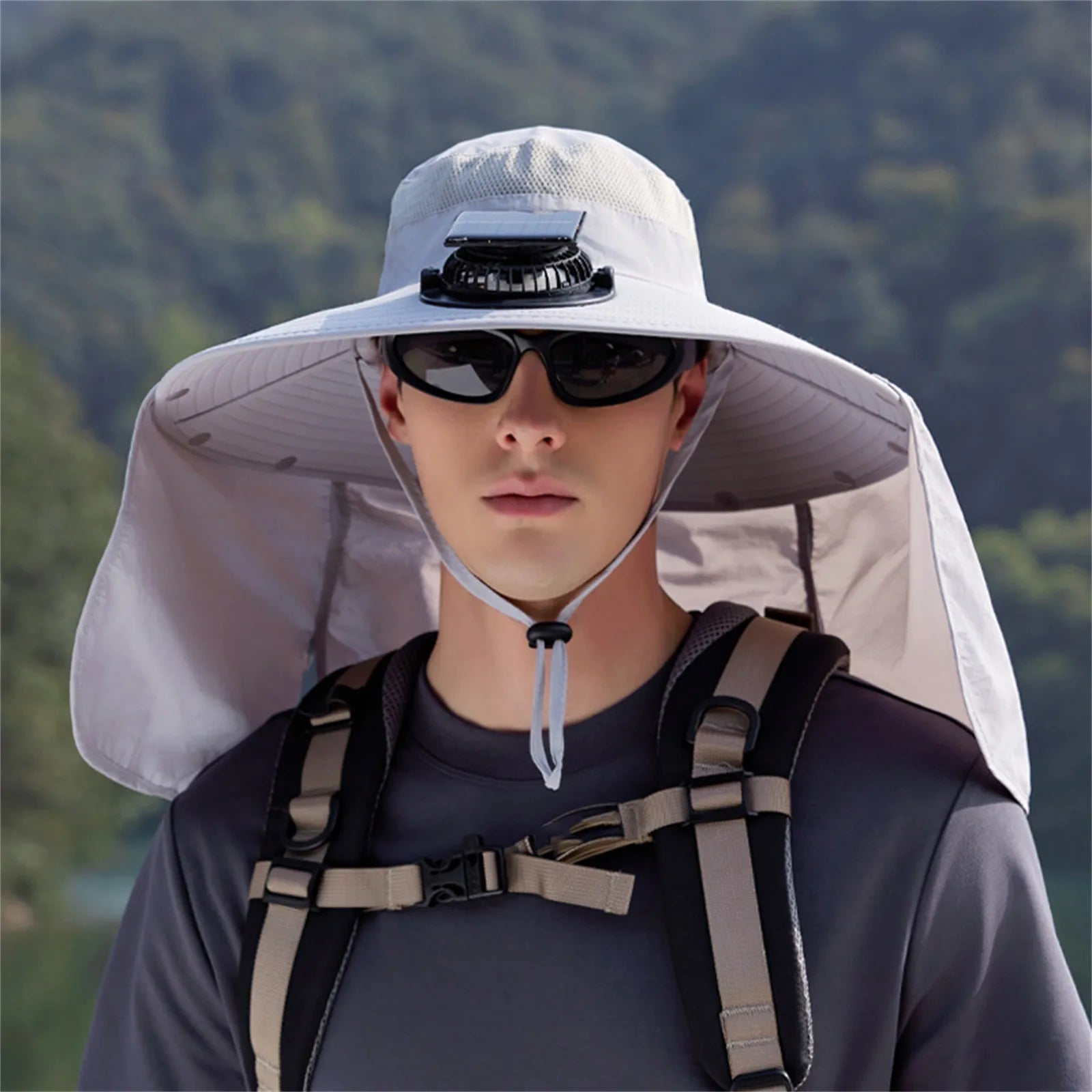 Solar-Powered Cooling Fan Hat Light Gray One Size Hats