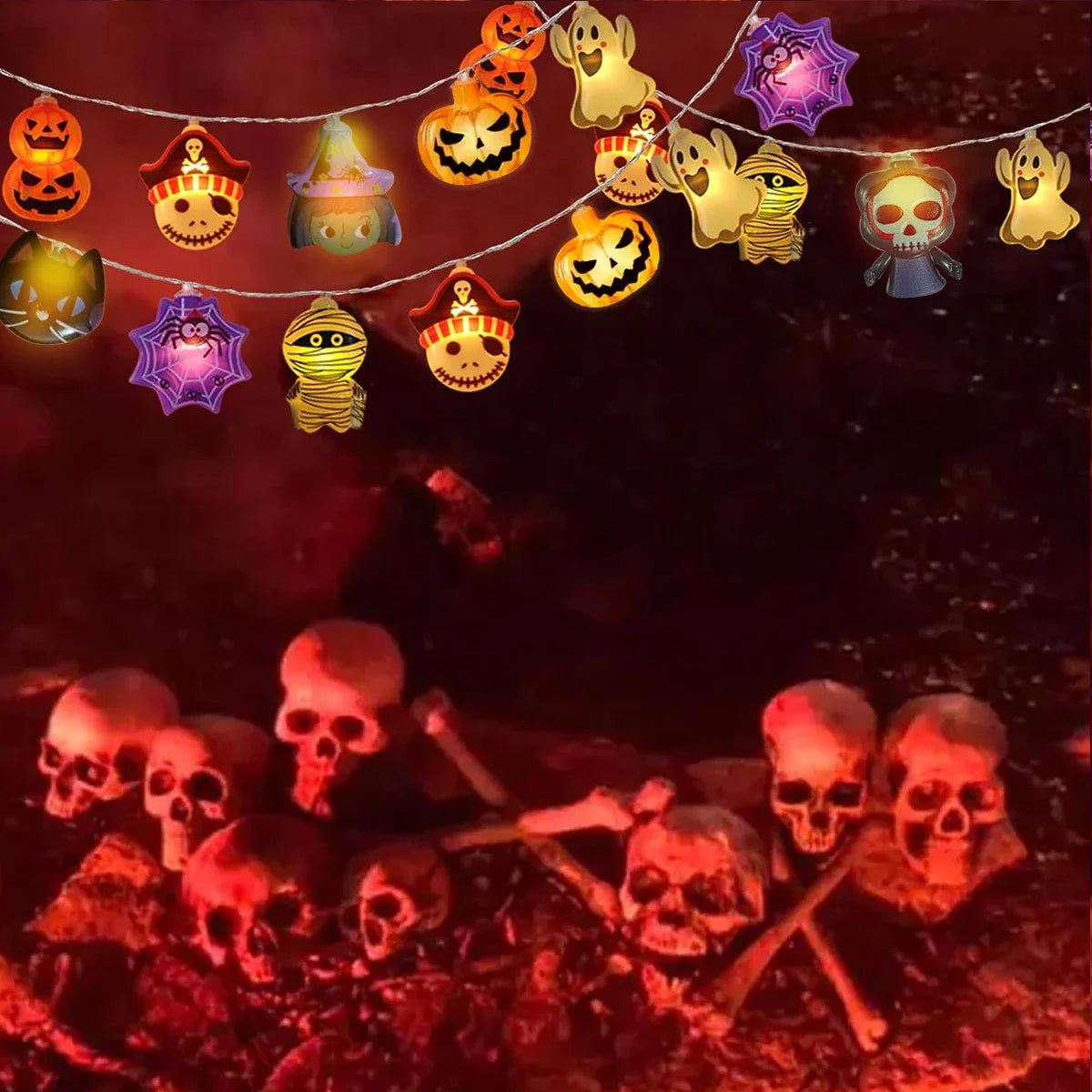 Spooky Pumpkin & Ghost LED String Lights Halloween Decorations