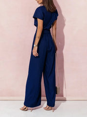 Ann | V-neck Short Sleeve Jumpsuit with Casual Belt