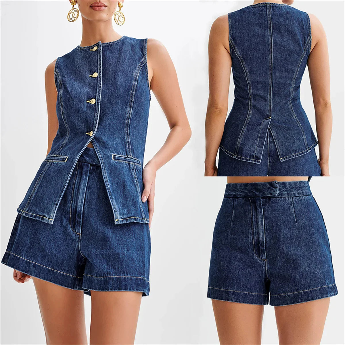 Elowen™ | Sleeveless Denim Set Women Set