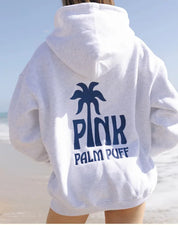 Pink Palm Puff - Drop‑Shoulder Coconut Print Oversized Hoodie Claret Women's Hoodie