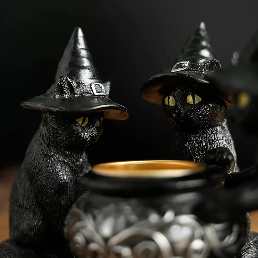 Witches Cat Cauldron Tea Light Holder Halloween Decorations