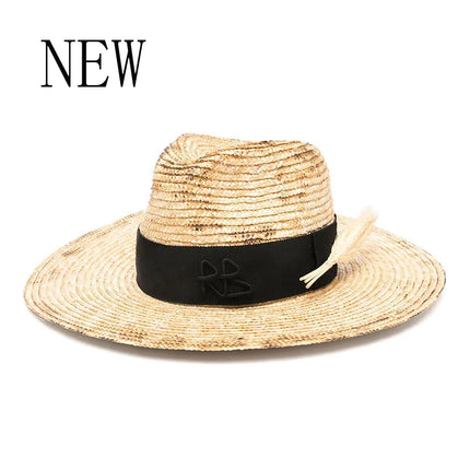 Handmade Straw Sun Hat with Metal Chain for Women style 3 54-58cm Hats