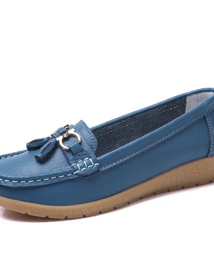 Celeste™ - Genuine Leather Tassel Moccasins Light Blue Shoes