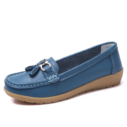 Celeste™ - Genuine Leather Tassel Moccasins Light Blue Shoes