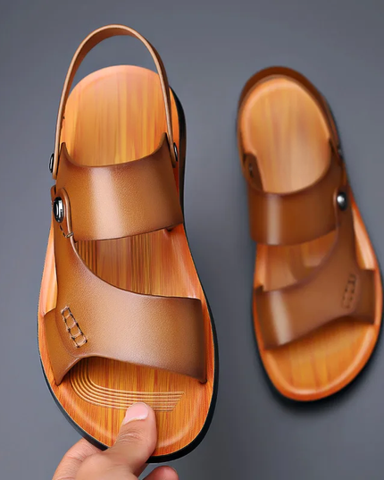 Marlow™ Leather Block-Heel Slide Sandals Khaki Sandals