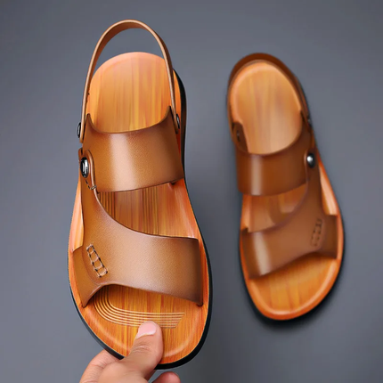 Marlow™ Leather Block-Heel Slide Sandals Khaki Sandals