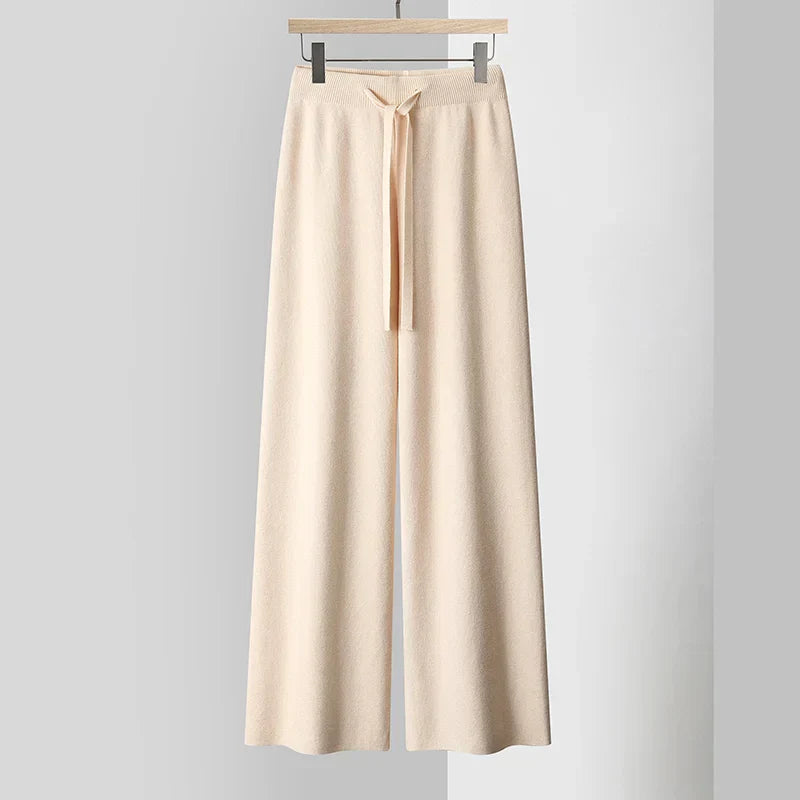 Capri Knit Trousers – Cashmere-Blend Wide-Leg Pants Apricot Trousers