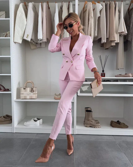 Elyse™ | Corporate Set Blazer & High Waist Pencil Pants Pink Two piece set