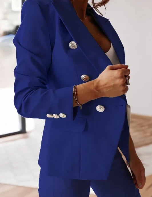 Elyse™ | Corporate Set Blazer & High Waist Pencil Pants Blue Two piece set