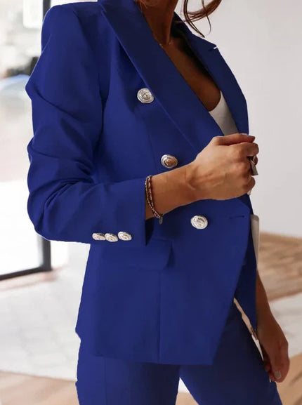 Elyse™ | Corporate Set Blazer & High Waist Pencil Pants Blue Two piece set