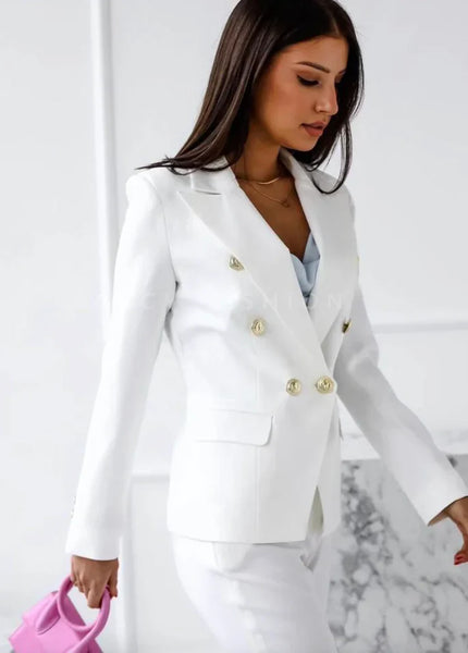 Elyse™ | Corporate Set Blazer & High Waist Pencil Pants White Two piece set
