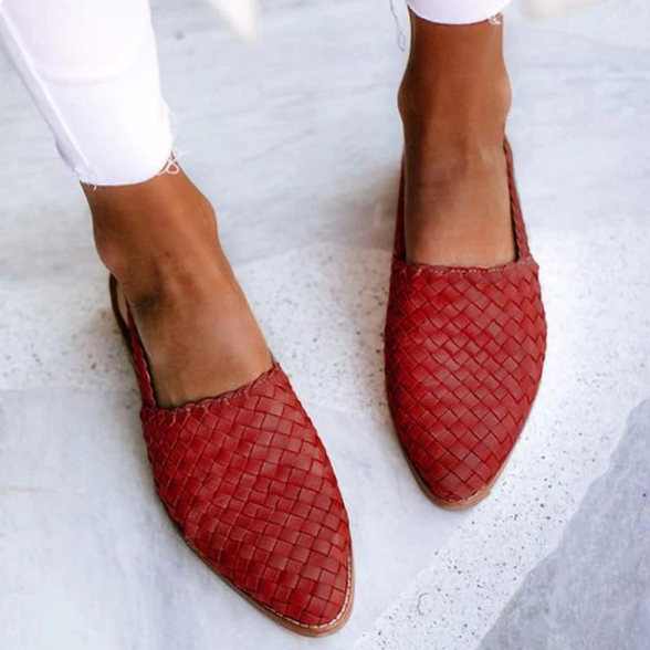 Elina Women's Elegant Low Heel Slip-On Loafers Red Sandals