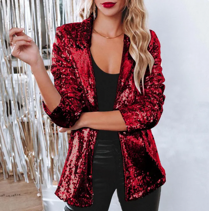 Women's Sequin Blazer Red Blazer