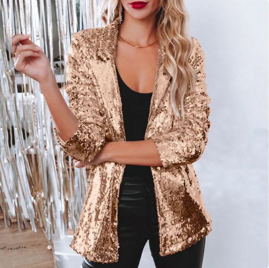 Women's Sequin Blazer Gold Blazer