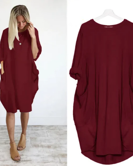 Matilda | Elegant Tummy Covering Dress Dark Red Dress