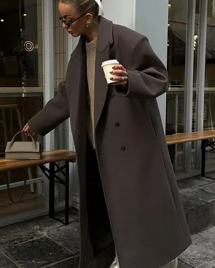 Classic Double-Breasted Long Coat Brown Outerwear & Coats