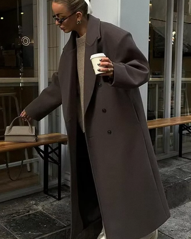 Classic Double-Breasted Long Coat Brown Outerwear & Coats