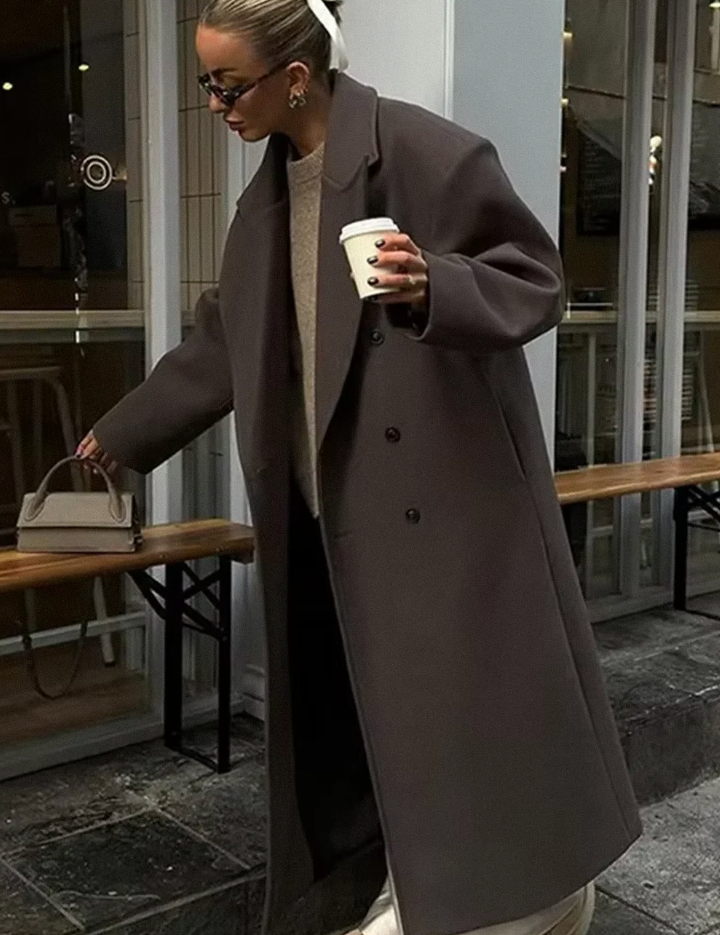 Classic Double-Breasted Long Coat Brown Outerwear & Coats