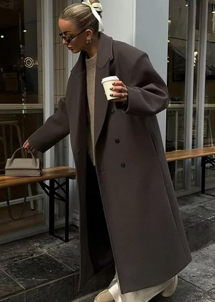 Classic Double-Breasted Long Coat Brown Outerwear & Coats