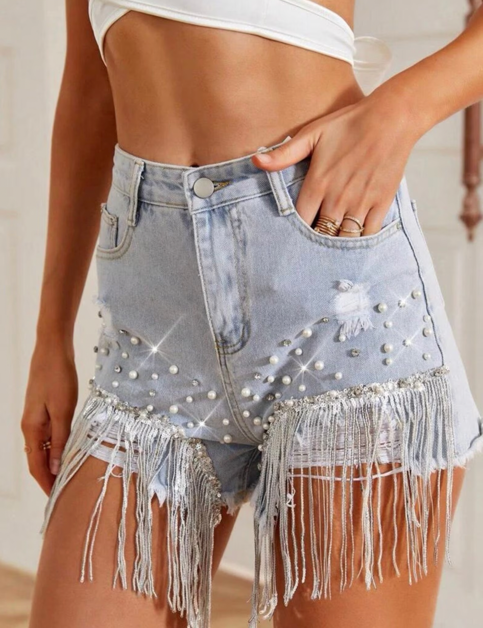 Luisa Tassel Denim Shorts Shorts