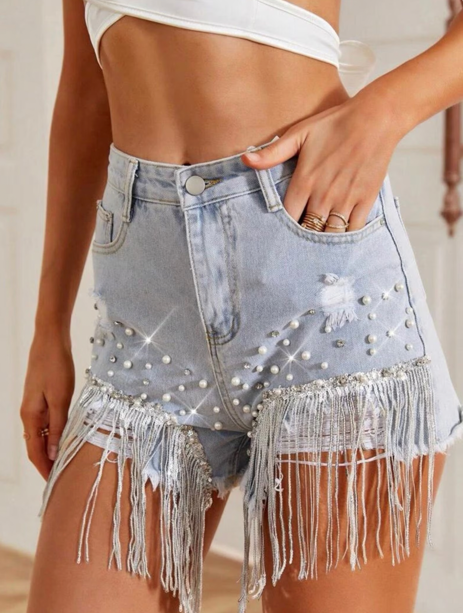 Luisa Tassel Denim Shorts Shorts