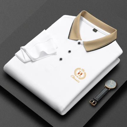 Classic Knit Polo Shirt for Men White Shirts