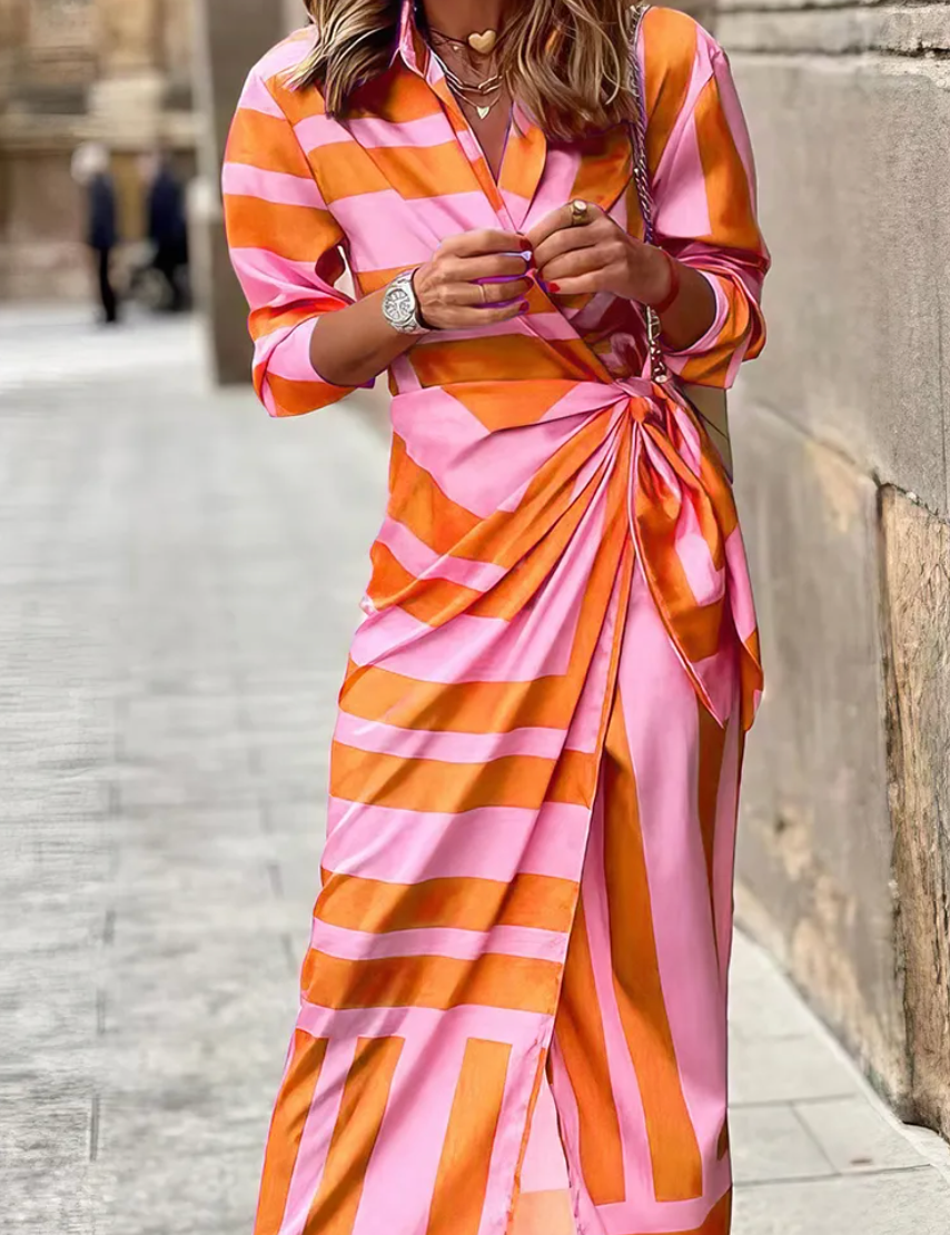 SOLANA | Printed Wrap Dress Orange Pink (Almost sold out) Dresses